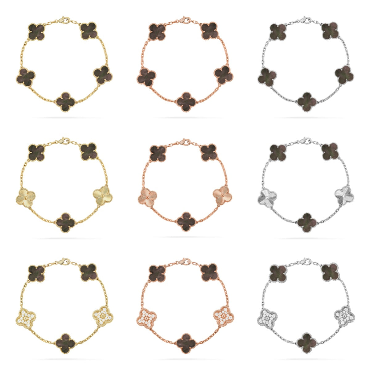 [Regal Jewels]CLOVER 5 MOTIF GRAY MOP BRACELET COLLECTION