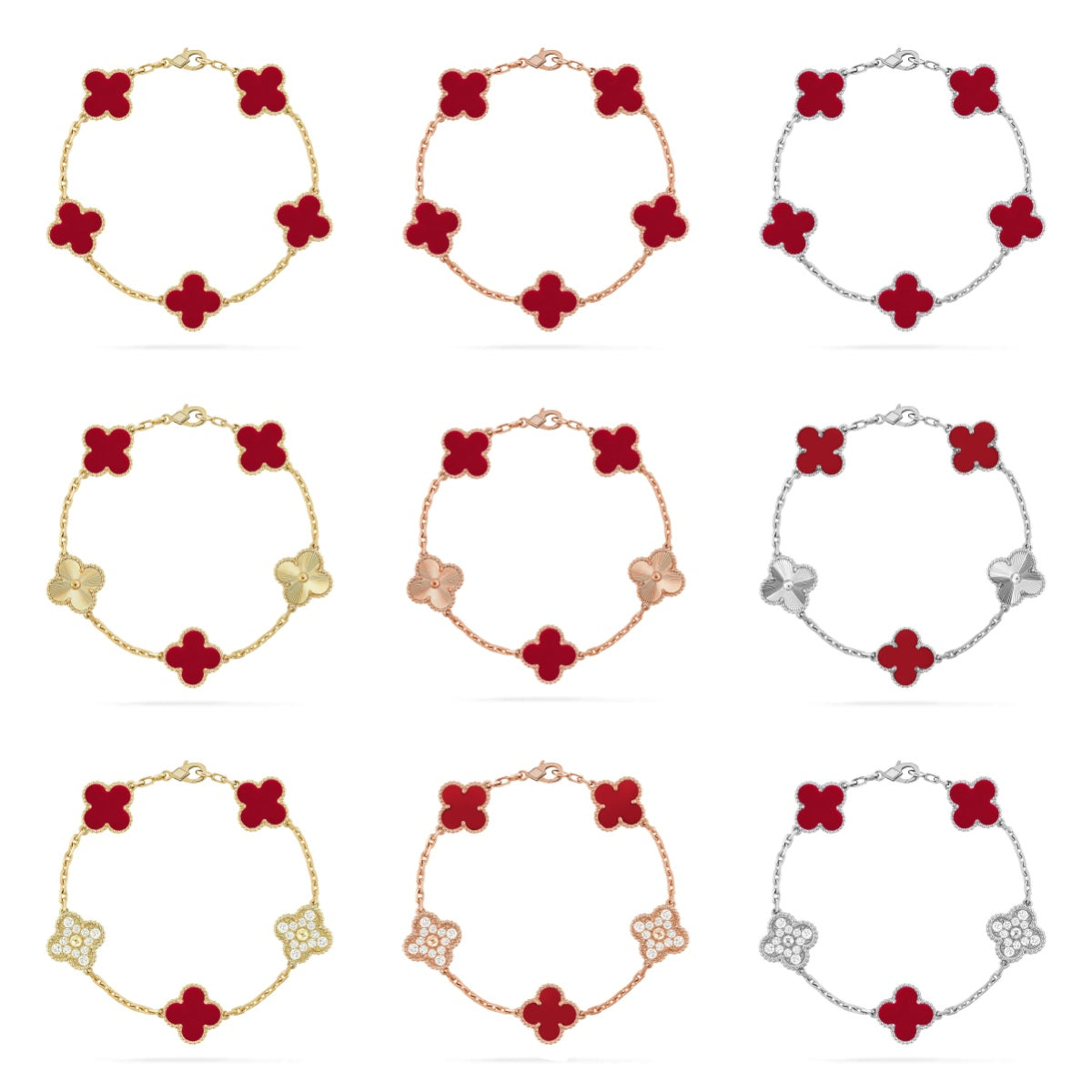 [Regal Jewels] CLOVER 5 MOTIF RED CORNELIAN BRACELET COLLECTION
