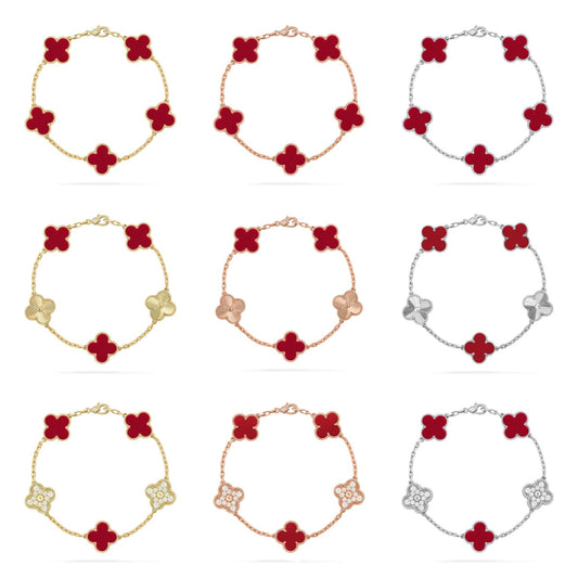 [Regal Jewels] CLOVER 5 MOTIF RED CORNELIAN BRACELET COLLECTION