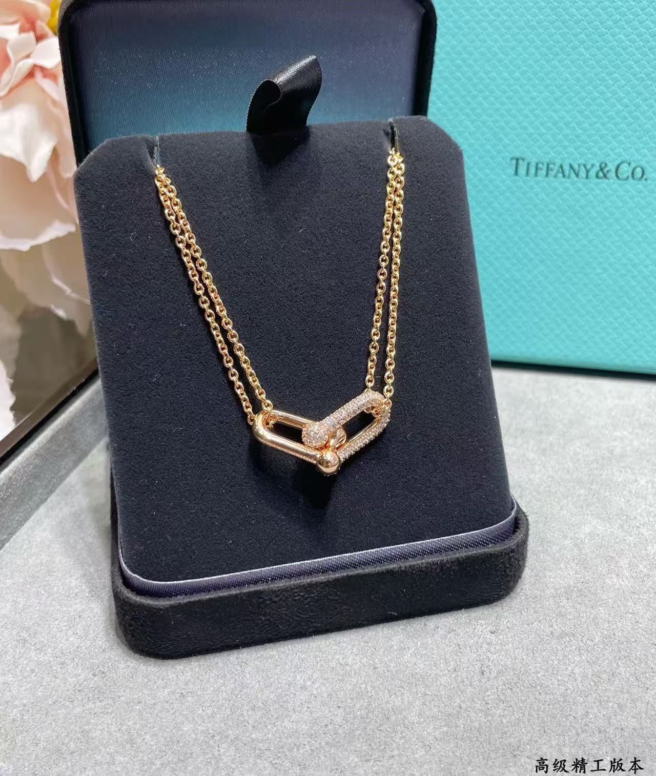 [Regal Jewels]T House Diamond-Set Double Chain Link Pendant Necklace
