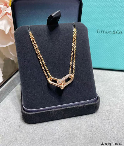 [Regal Jewels]T House Diamond-Set Double Chain Link Pendant Necklace