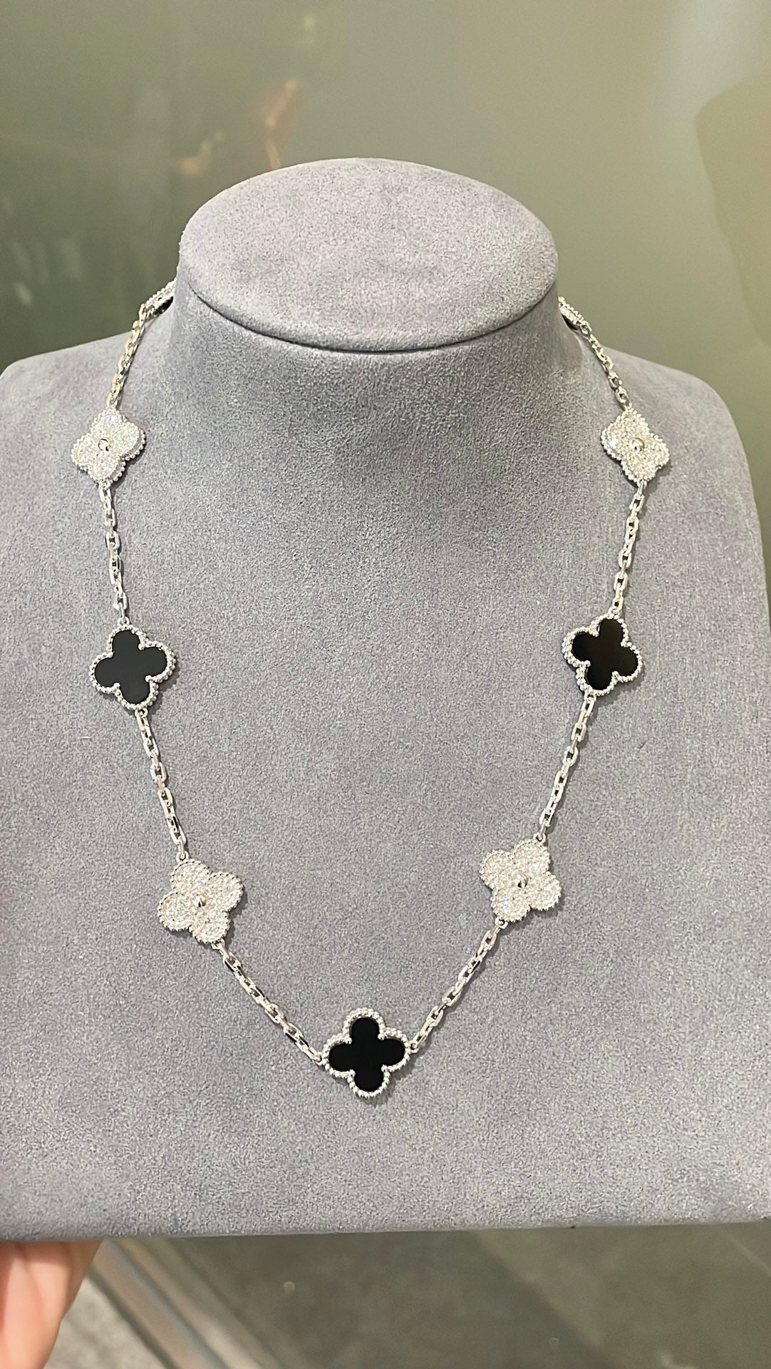 [Regal Jewels]Four-Leaf Clover Ten Elements Panda Diamond Silver Necklace