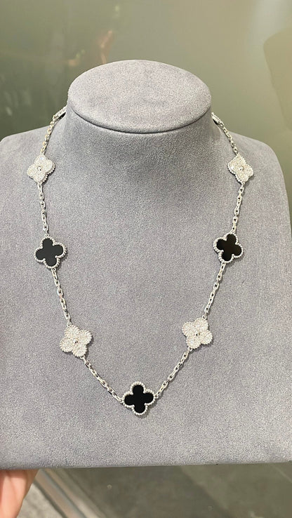 [Regal Jewels]Four-Leaf Clover Ten Elements Panda Diamond Silver Necklace