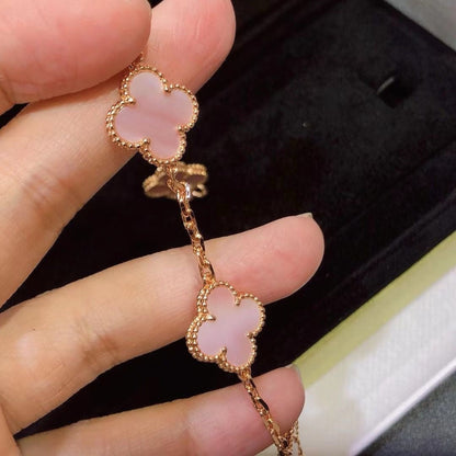 [Regal Jewels]CLOVER 5 MOTIFS Pink  AGATE  BRACELET