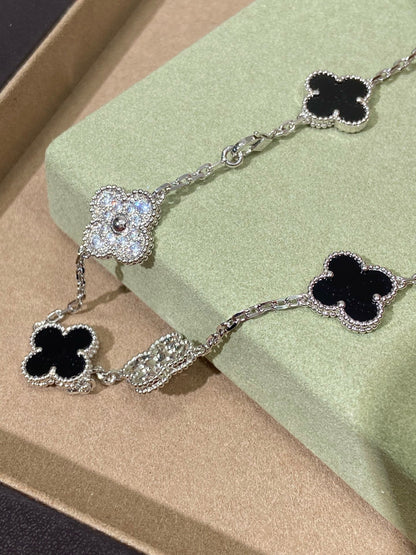 [Regal Jewels]Four-Leaf Clover Ten Elements Panda Diamond Silver Necklace