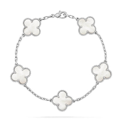 [Regal Jewels]CLOVER WHITE PEARL MOP 5 MOTIF BRACELET COLLECTION