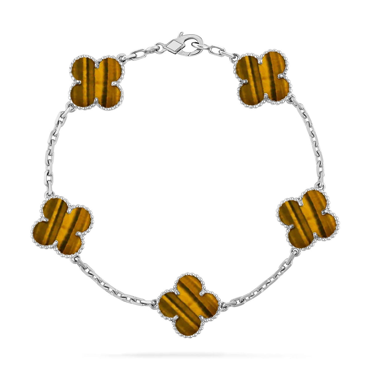 [Regal Jewels]CLOVER 5 MOTIFS TIGER EYE BRACELET COLLECTION