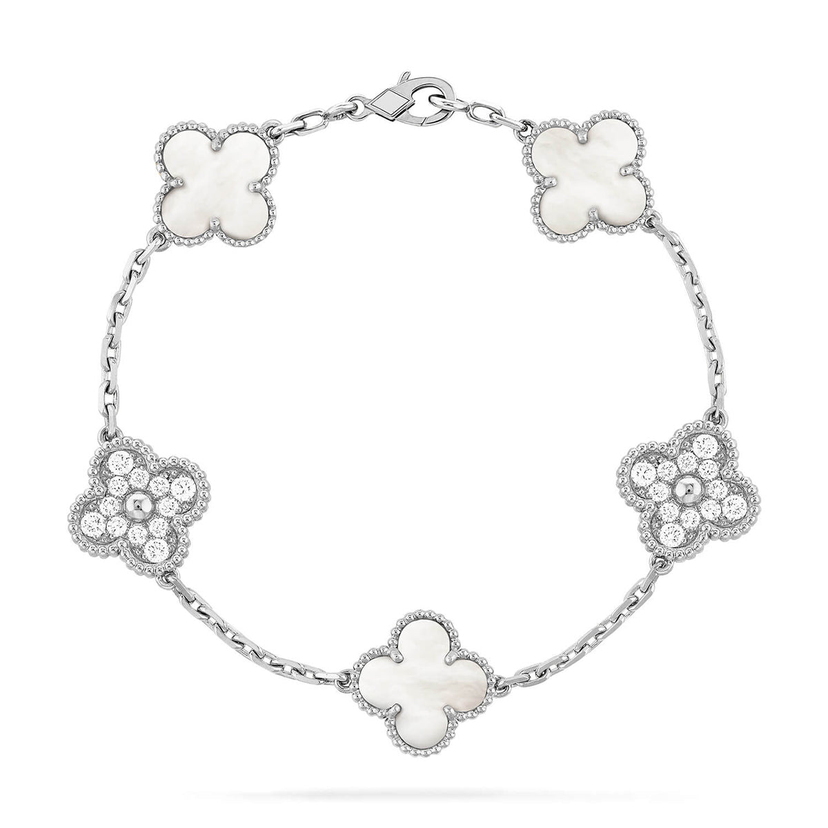 [Regal Jewels]CLOVER WHITE PEARL MOP 5 MOTIF BRACELET COLLECTION