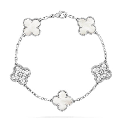 [Regal Jewels]CLOVER WHITE PEARL MOP 5 MOTIF BRACELET COLLECTION