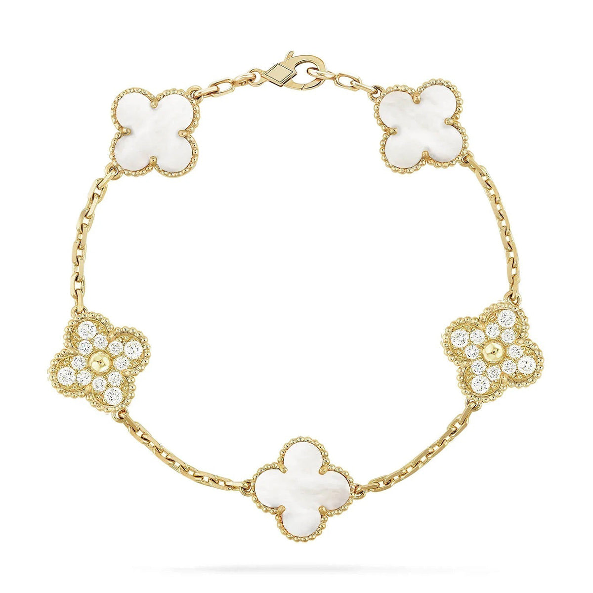 [Regal Jewels]CLOVER WHITE PEARL MOP 5 MOTIF BRACELET COLLECTION