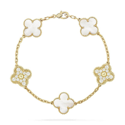 [Regal Jewels]CLOVER WHITE PEARL MOP 5 MOTIF BRACELET COLLECTION