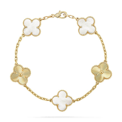 [Regal Jewels]CLOVER WHITE PEARL MOP 5 MOTIF BRACELET COLLECTION