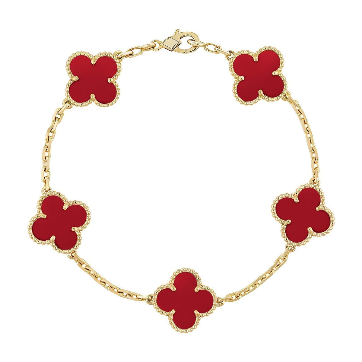 [Regal Jewels] CLOVER 5 MOTIF RED CORNELIAN BRACELET COLLECTION