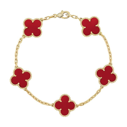 [Regal Jewels] CLOVER 5 MOTIF RED CORNELIAN BRACELET COLLECTION