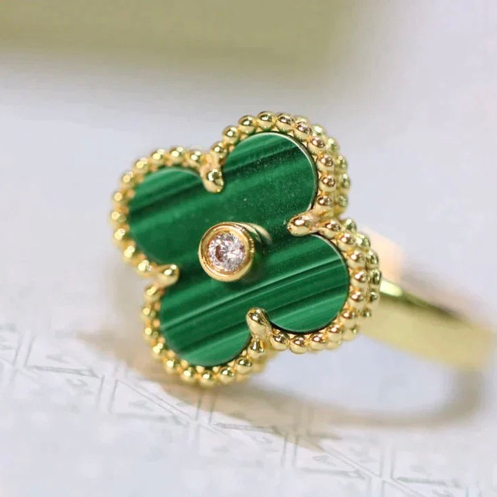[Regal Jewels]CLOVER MALACHITE RING GOLD DIAMOND