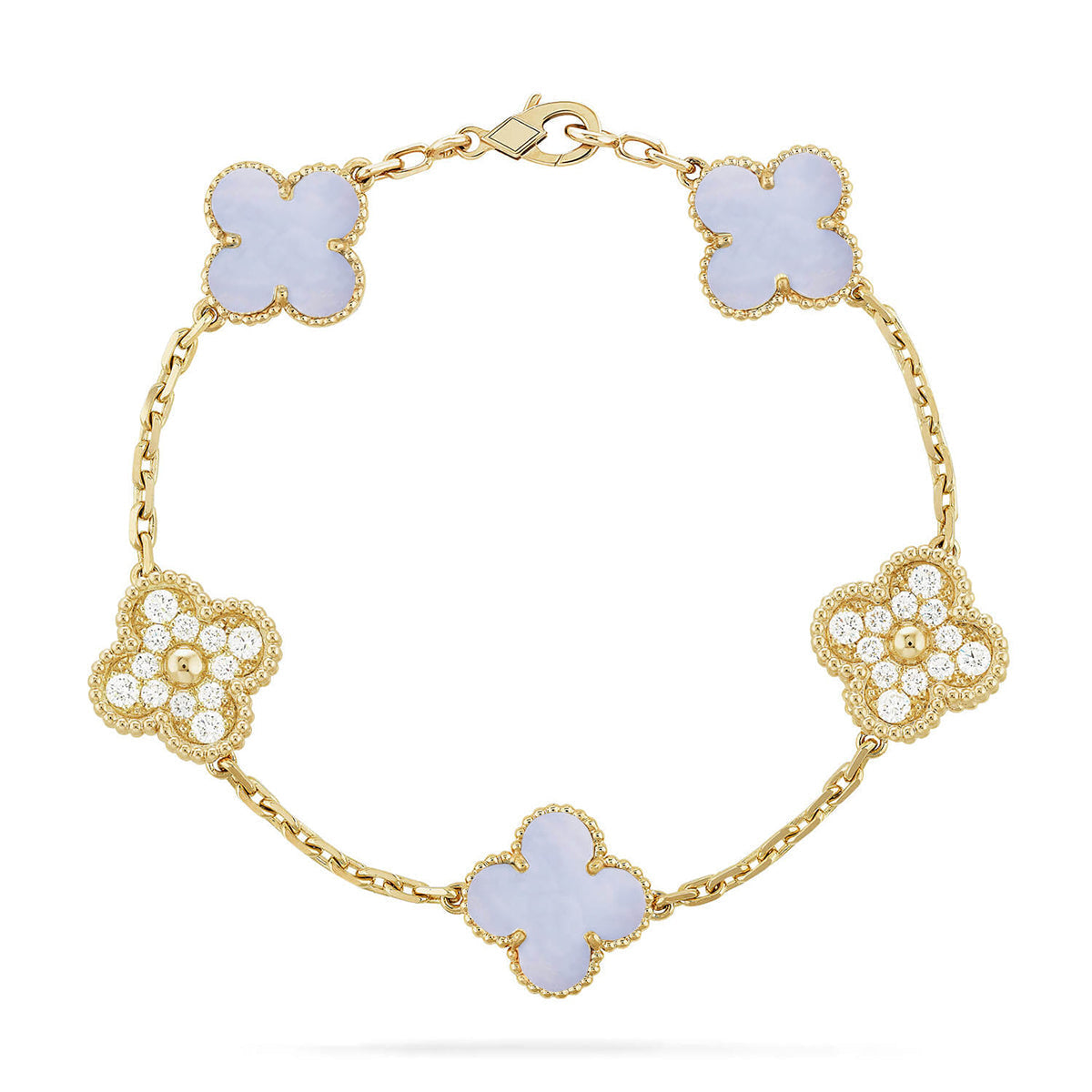 [Regal Jewels] CLOVER 5 MOTIF PURPLE CHALCEDONY BRACELET COLLECTION