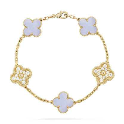 [Regal Jewels] CLOVER 5 MOTIF PURPLE CHALCEDONY BRACELET COLLECTION
