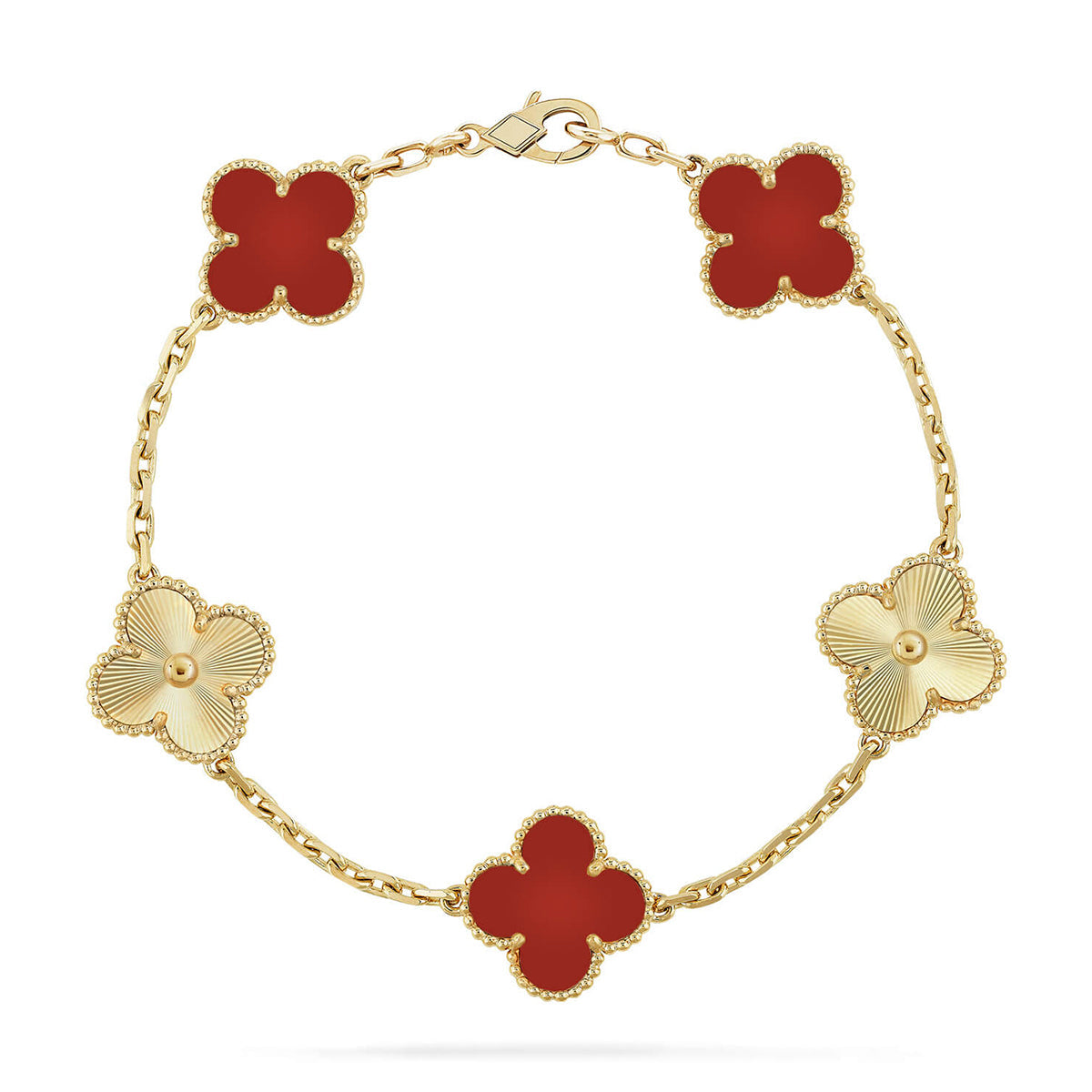 [Regal Jewels] CLOVER 5 MOTIF RED CORNELIAN BRACELET COLLECTION