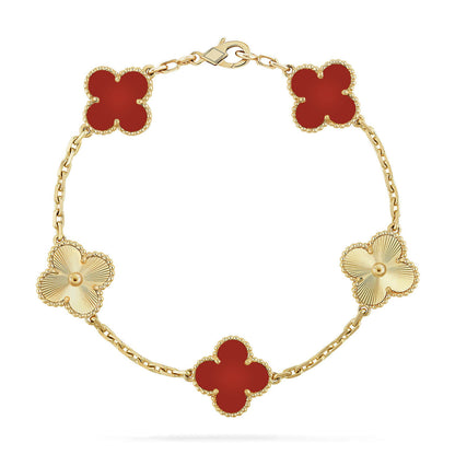 [Regal Jewels] CLOVER 5 MOTIF RED CORNELIAN BRACELET COLLECTION