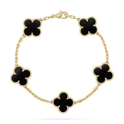 [Regal Jewels]CLOVER  5 MOTIFS BLACK ONYX BRACELET