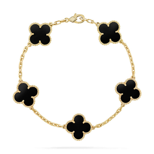 [Regal Jewels]CLOVER  5 MOTIFS BLACK ONYX BRACELET