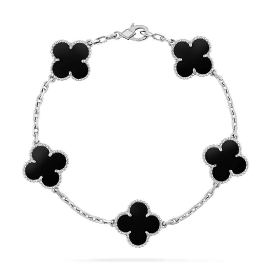 [Regal Jewels]CLOVER 5 MOTIF ONYXS  BRACELET SILVER