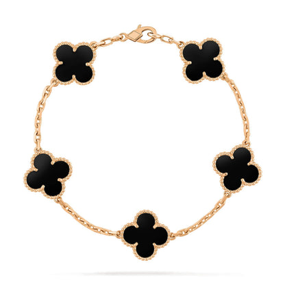 [Regal Jewels]CLOVER  5 MOTIFS BLACK ONYX BRACELET