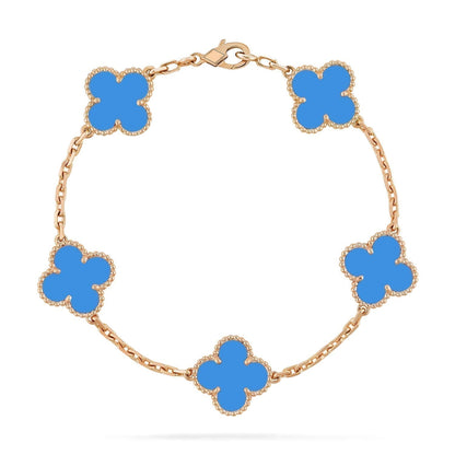[Regal Jewels]CLOVER 5 MOTIFS BLUE AGATE BRACELET