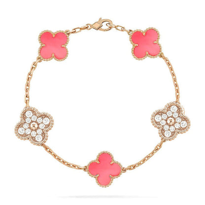 [Regal Jewels]CLOVER 5 MOTIF DIAMOND PINK MOP PINK GOLD BRACELET