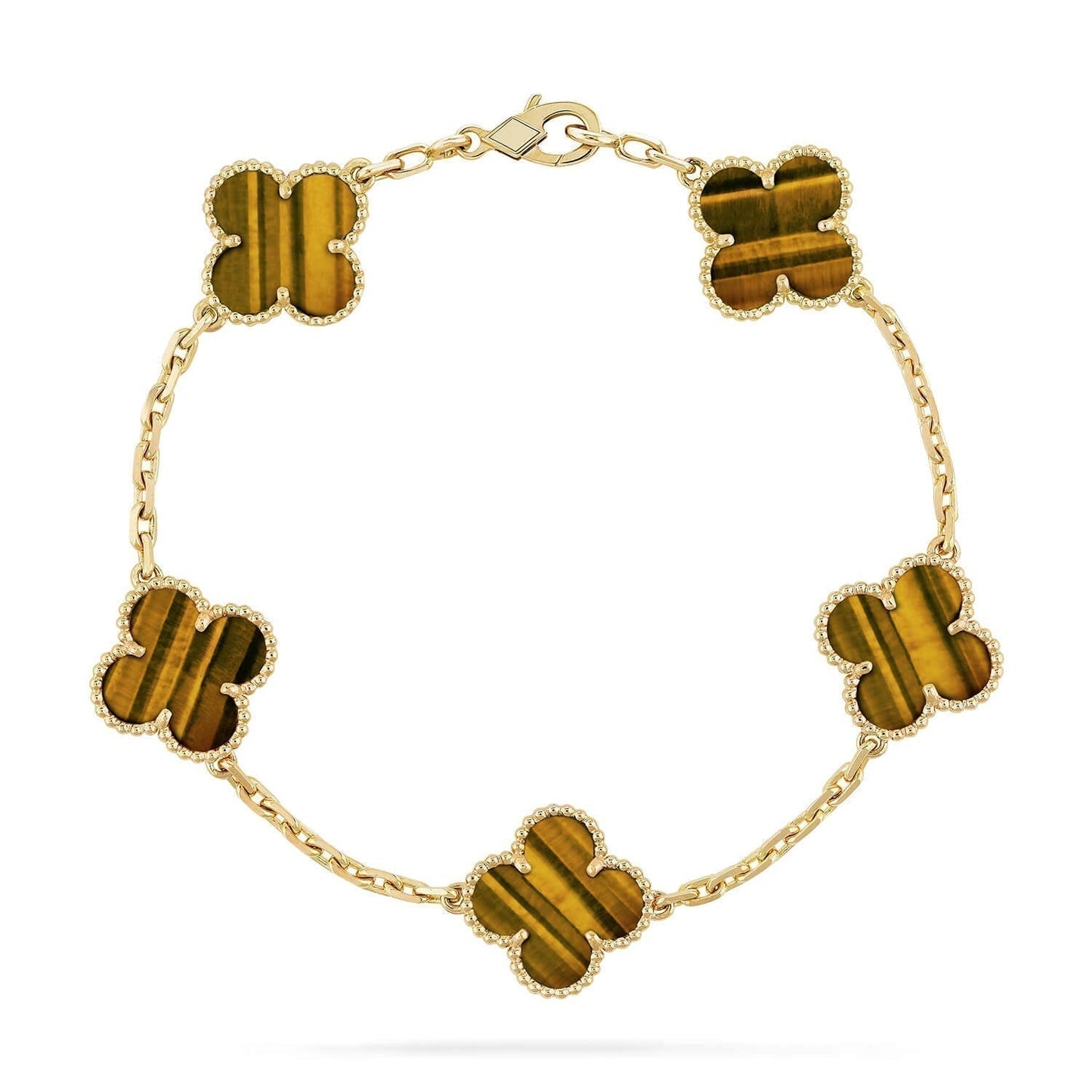 [Regal Jewels]CLOVER  5 MOTIFS TIGER EYE BRACELET