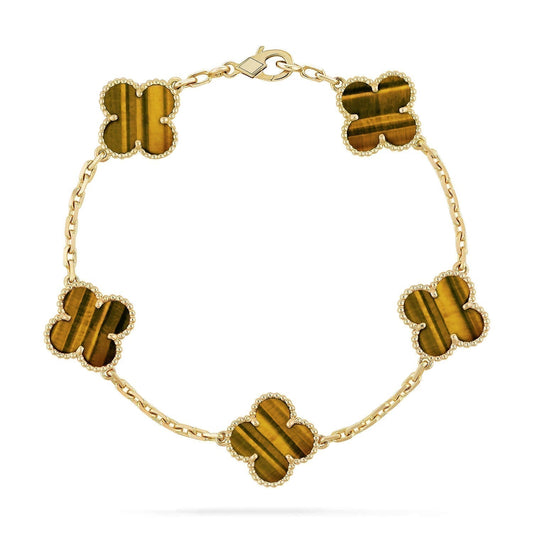 [Regal Jewels]CLOVER  5 MOTIFS TIGER EYE BRACELET