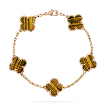[Regal Jewels]CLOVER  5 MOTIFS TIGER EYE BRACELET
