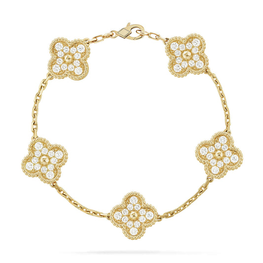 [Regal Jewels]CLOVER 5 MOTIFS  FULL DIAMOND BRACELET