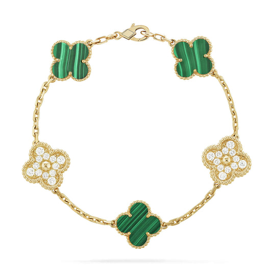 [Regal Jewels]CLOVER  5 MOTIF MALACHITE DIAMOND BRACELET