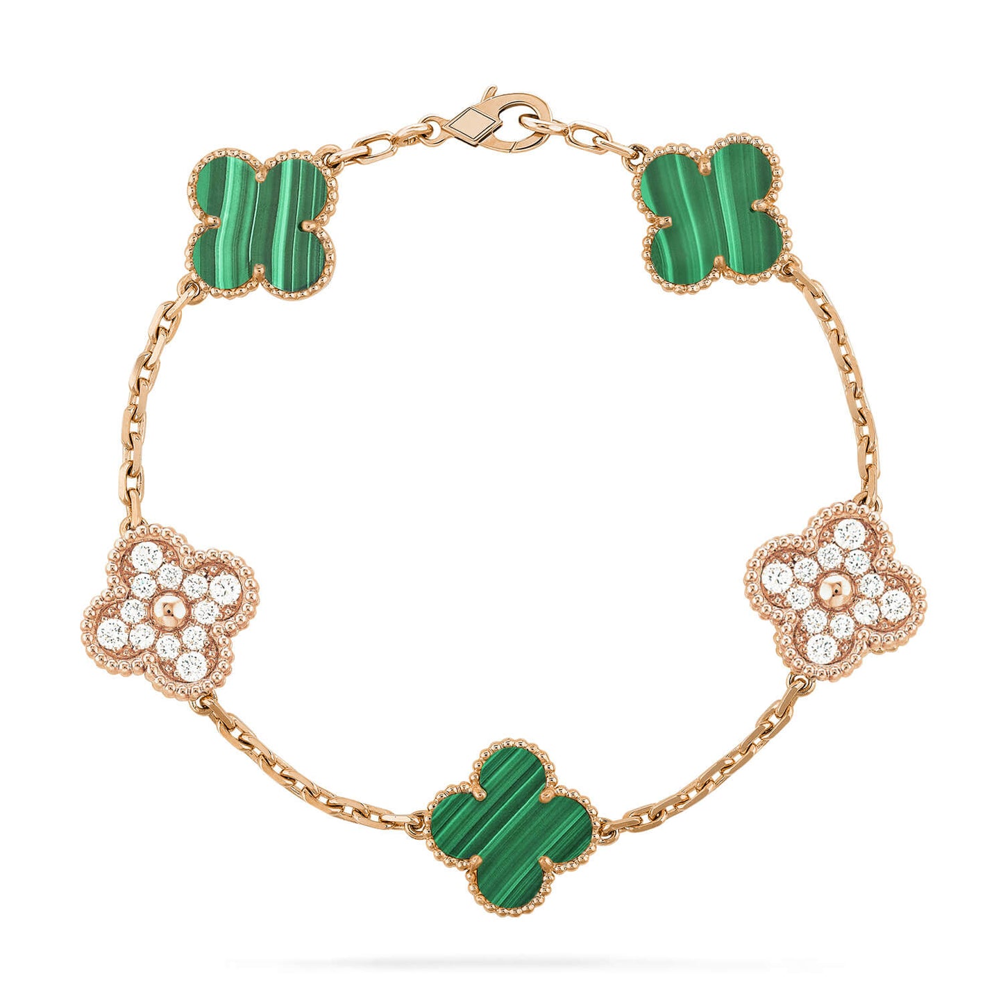 [Regal Jewels]CLOVER  5 MOTIF MALACHITE DIAMOND BRACELET