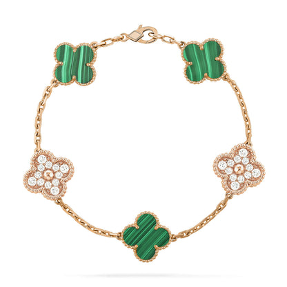 [Regal Jewels]CLOVER  5 MOTIF MALACHITE DIAMOND BRACELET