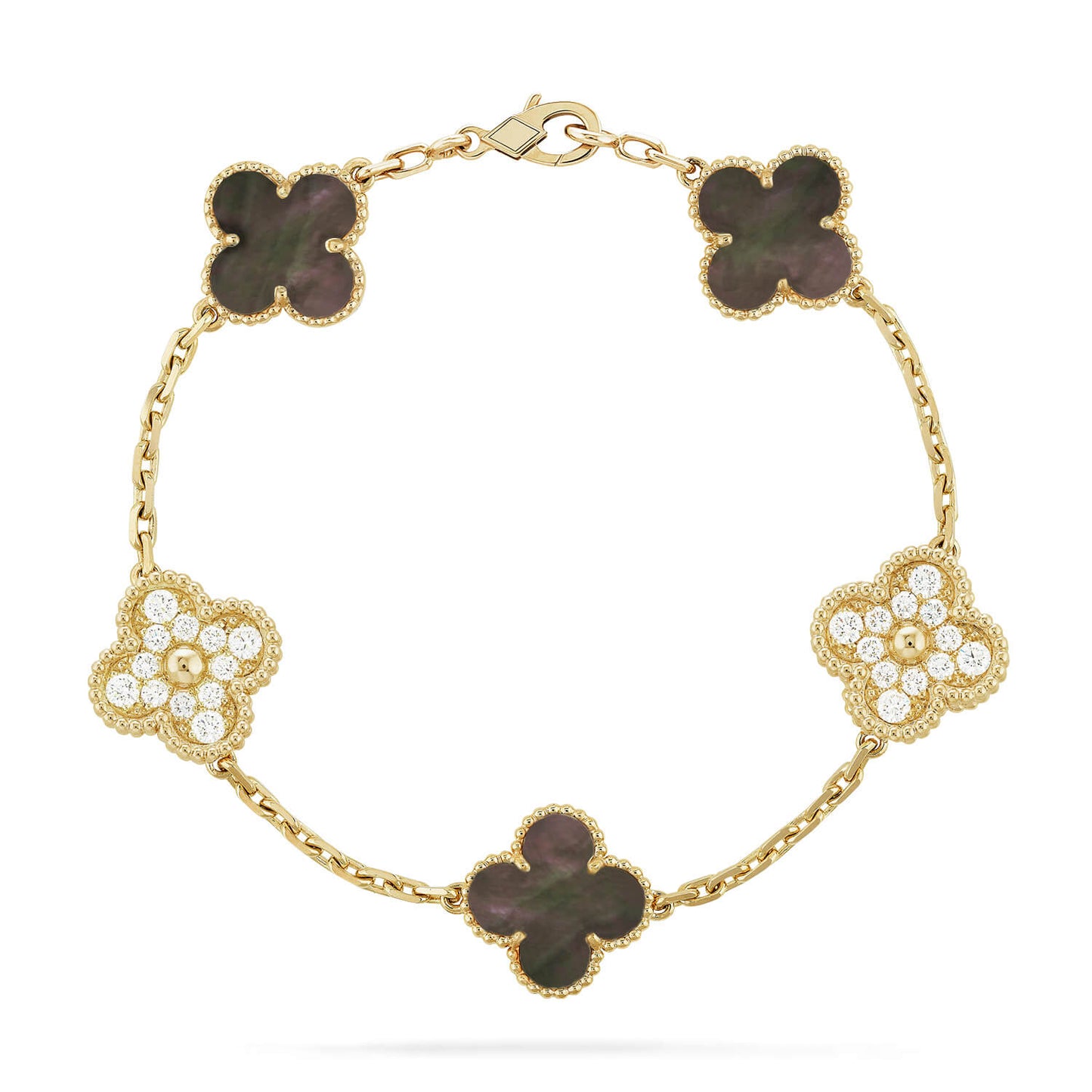 [Regal Jewels]CLOVER 5 MOTIF GRAY MOP DIAMOND BRACELET