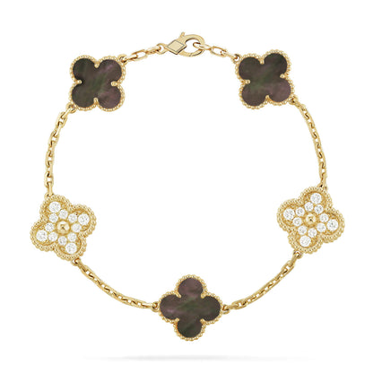 [Regal Jewels]CLOVER 5 MOTIF GRAY MOP DIAMOND BRACELET