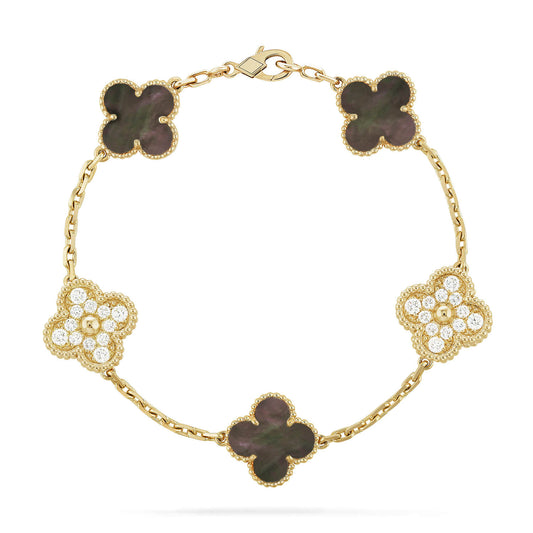 [Regal Jewels]CLOVER 5 MOTIF GRAY MOP DIAMOND BRACELET