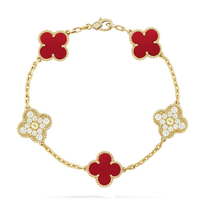 [Regal Jewels]CLOVER 5 MOTIFS CARNELIAN DIAMOND BRACELET
