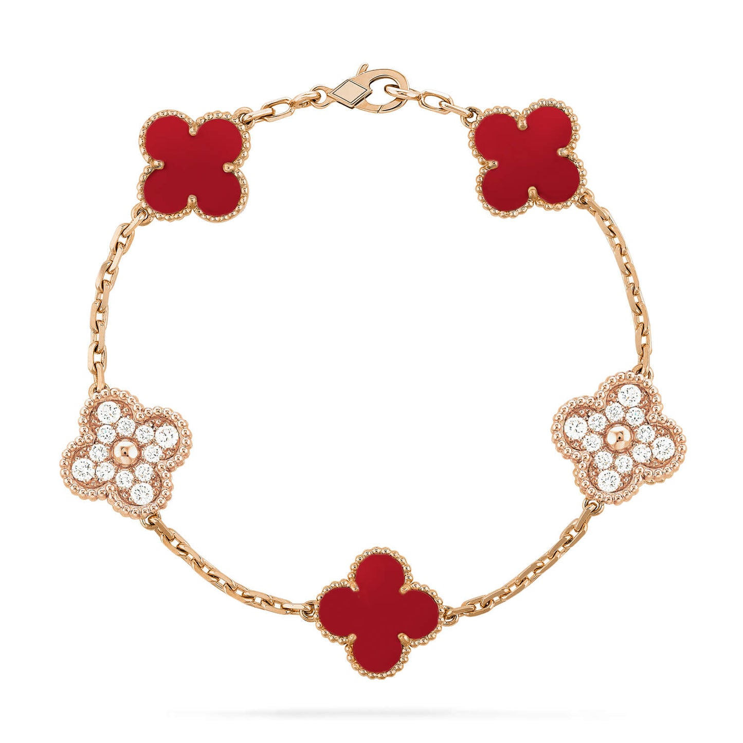 [Regal Jewels]CLOVER 5 MOTIFS CARNELIAN DIAMOND BRACELET