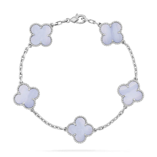 [Regal Jewels]CLOVER  5 MOTIF PURPLE CHALCEDONY BRACELET SILVER