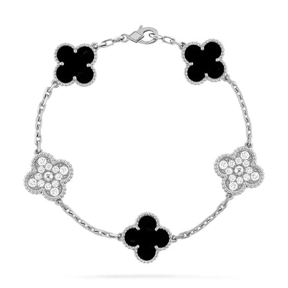 [Regal Jewels]CLOVER 5 MOTIF ONYXS DIAMOND BRACELET SILVER