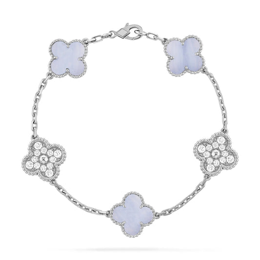 [Regal Jewels]CLOVER  5 MOTIF DIAMOND PURPLE CHALCEDONY BRACELET SILVER