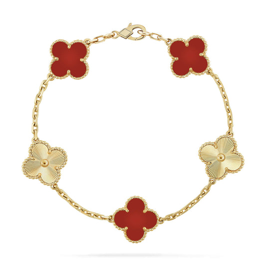 [Regal Jewels]CLOVER  5 MOTIFS CARNELIAN GOLD BRACELET