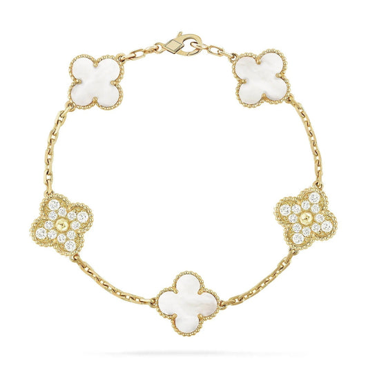 [Regal Jewels]CLOVER BRACELET 5 MOTIF WHITE MOP DIAMOND