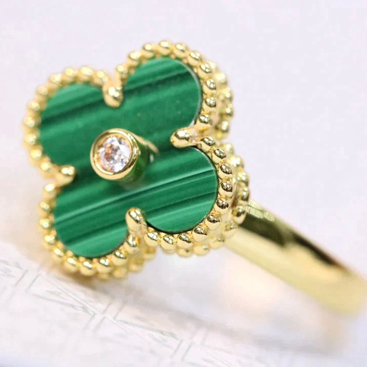 [Regal Jewels]CLOVER MALACHITE RING GOLD DIAMOND