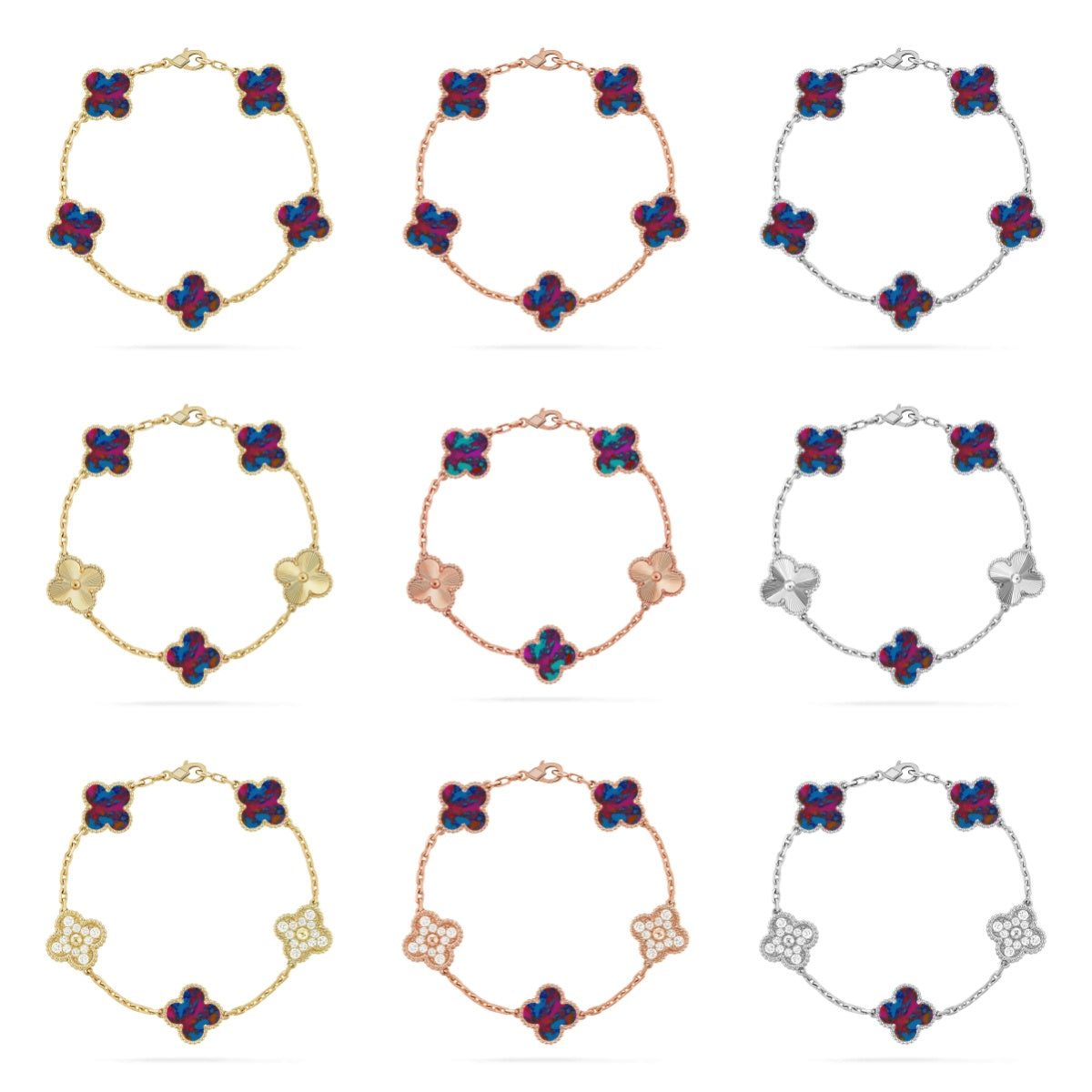 [Regal Jewels]CLOVER 5 MOTIF COLOR GEMSTONES BRACELET COLLECTION