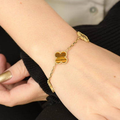 [Regal Jewels]CLOVER  5 MOTIFS TIGER EYE BRACELET