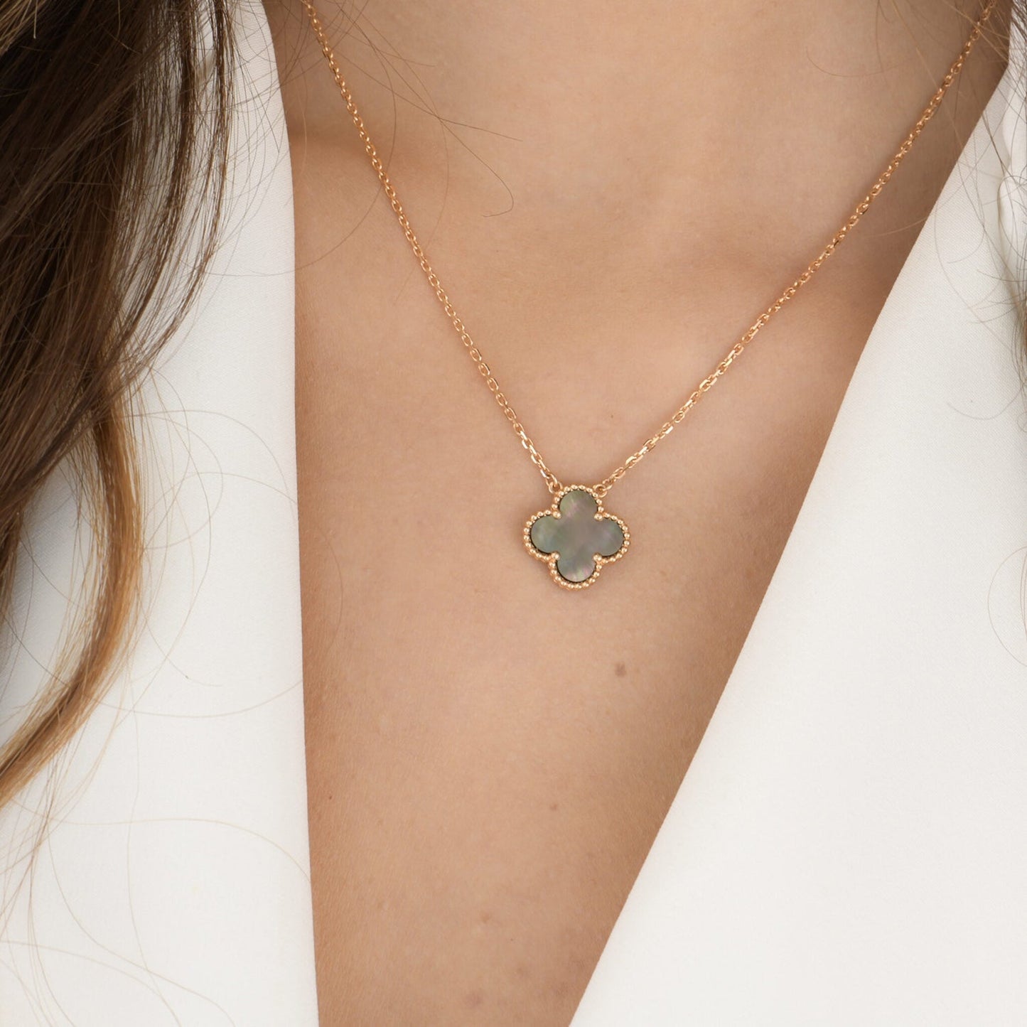[Regal Jewels]CLOVER 15MM  GRAY MOTHER OF PEARL NECKLACE